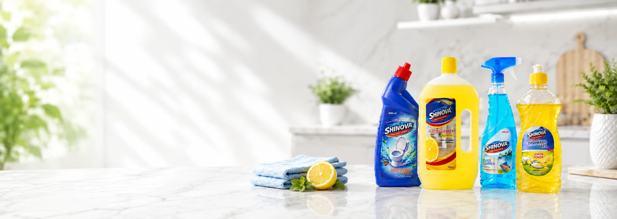Shinova kitchen, toilet, floor, glass and dishwashing cleaners