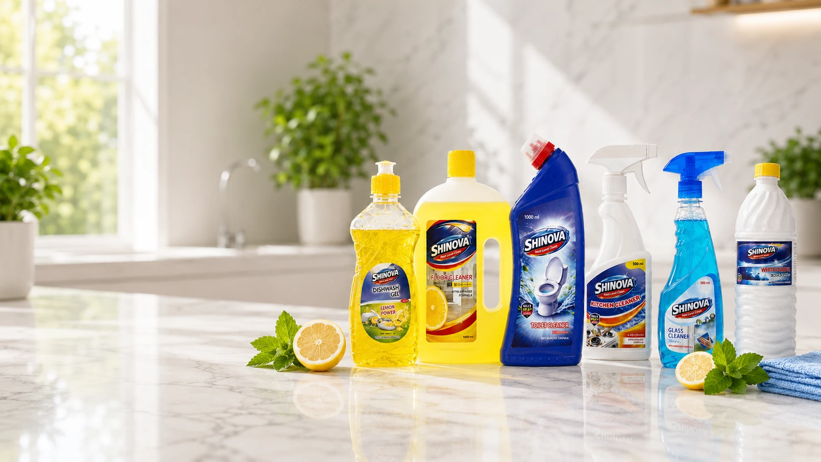 Shinova home cleaning range with lemon and mint