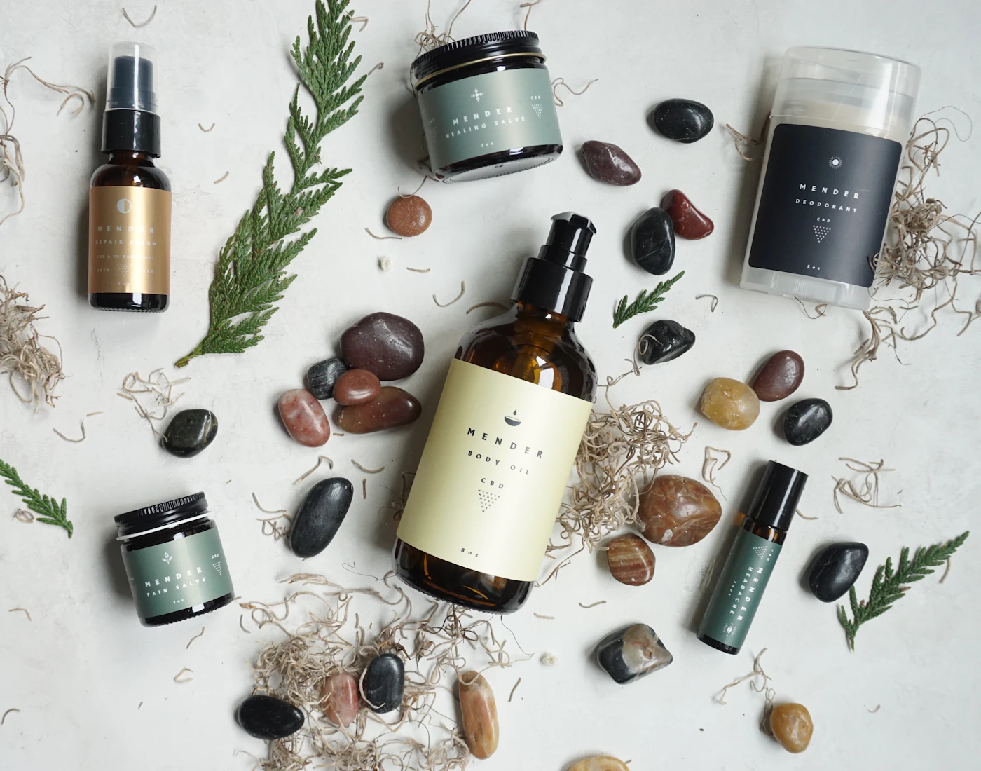 Personal-care bottles arranged with natural ingredients