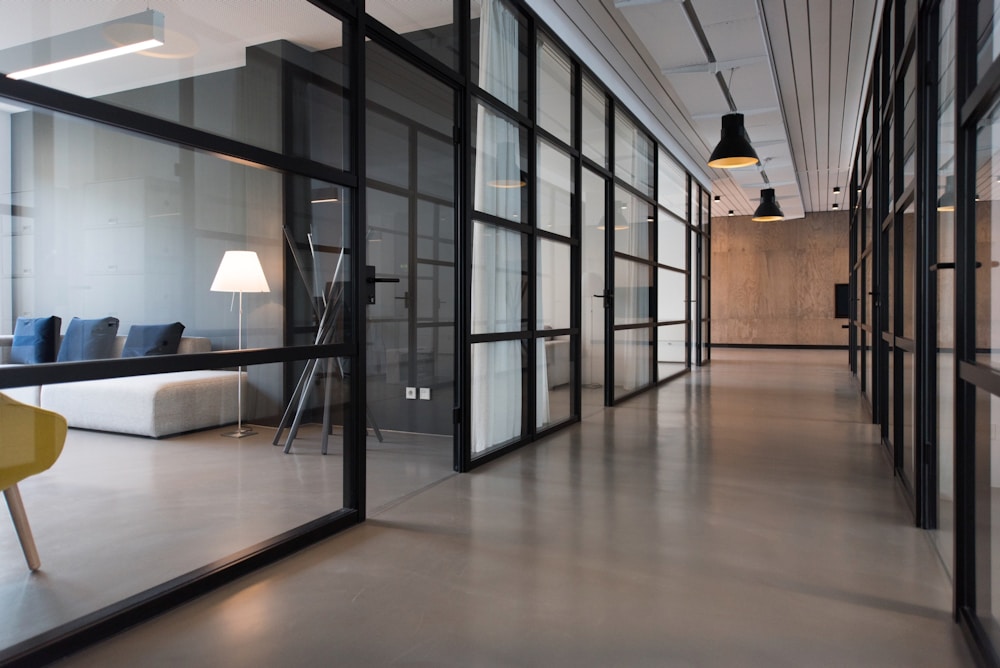 A bright contemporary office with shared workspaces