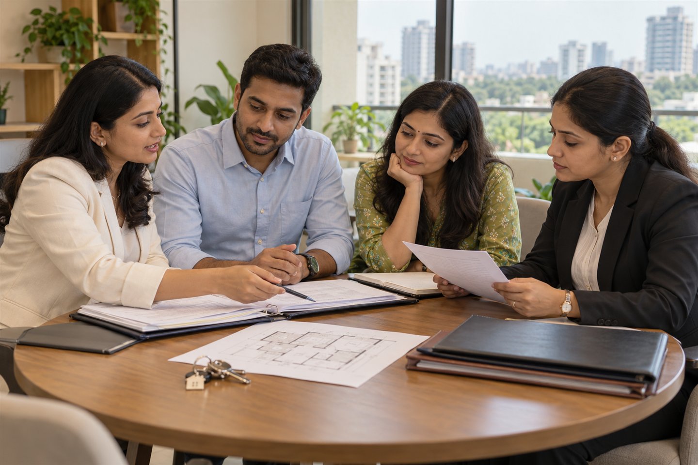Property specialists coordinating ownership documents with a client